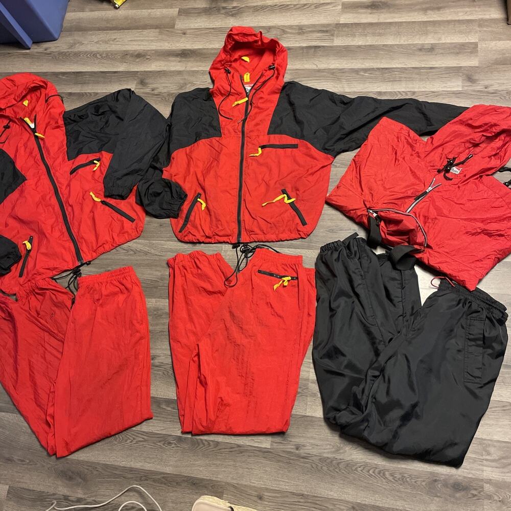 Marlboro Adven Lot Of Apparel: 2 Zip Jackets 1 Poncho Pullover , 3 Nylon Pants